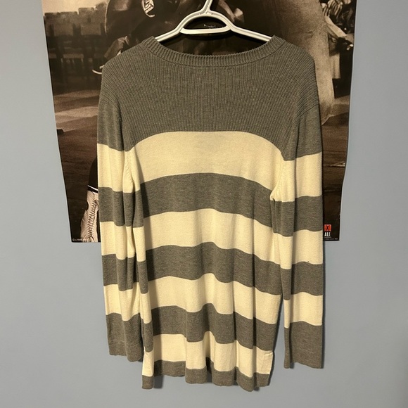 Tommy Hilfiger Gray and Cream Striped Cardigan Sweater - Picture 3 of 4